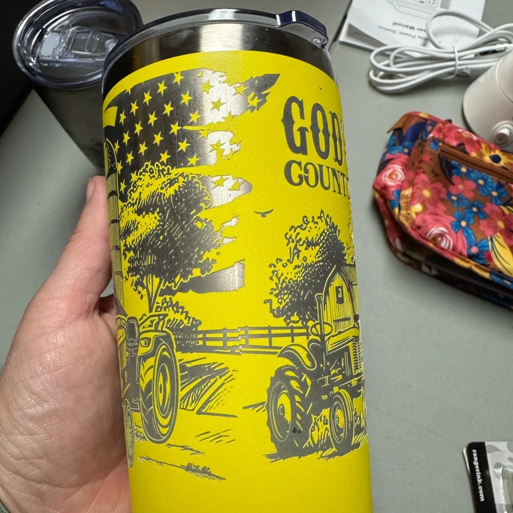 God's Country Yellow Stainless Tumbler - Farm Tractor‎ Design